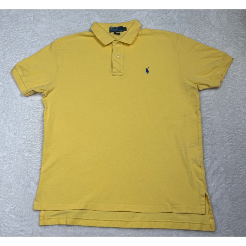Vintage Polo Ralph Lauren Mens L Yellow Short‎ Sleeve Cotton Pique Polo Shirt